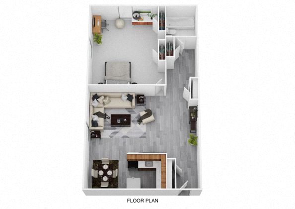Floor plan for 1 bed, 1 bath, 608 sqft